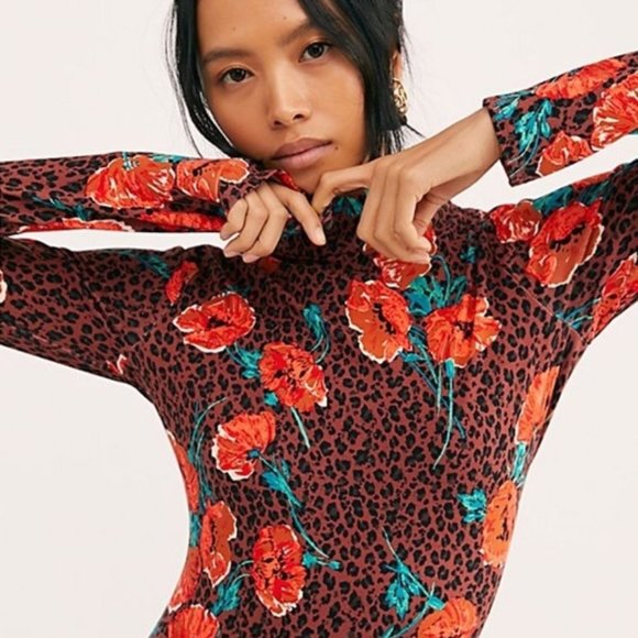 NWT Free People animal print floral midi dress - Picture 8 of 16